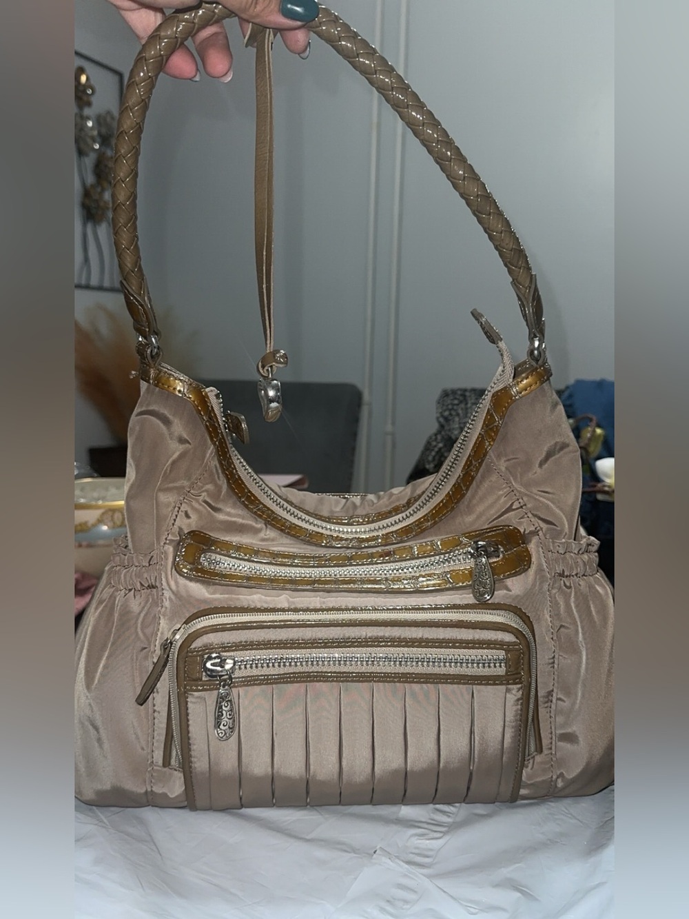 Brighton Taupe Shoulder Bag with Braided Handle